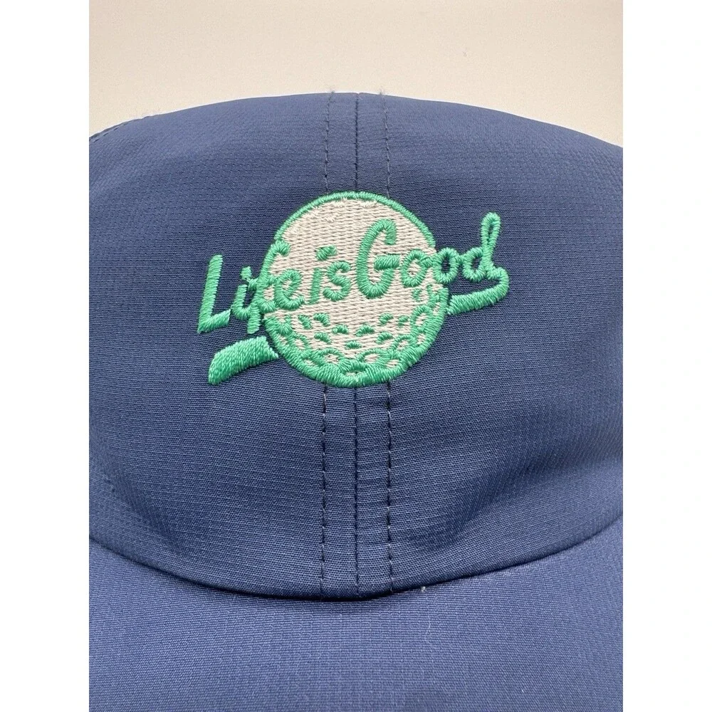 Life Is Good Blue Golf Hat Embroidered Golf Ball Golfing UPF 50+